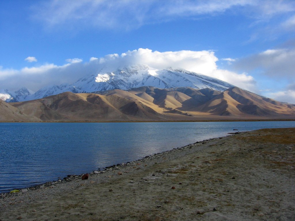 Karakul Lake on the Pamir Plateau at the foot of Muztagh Ata