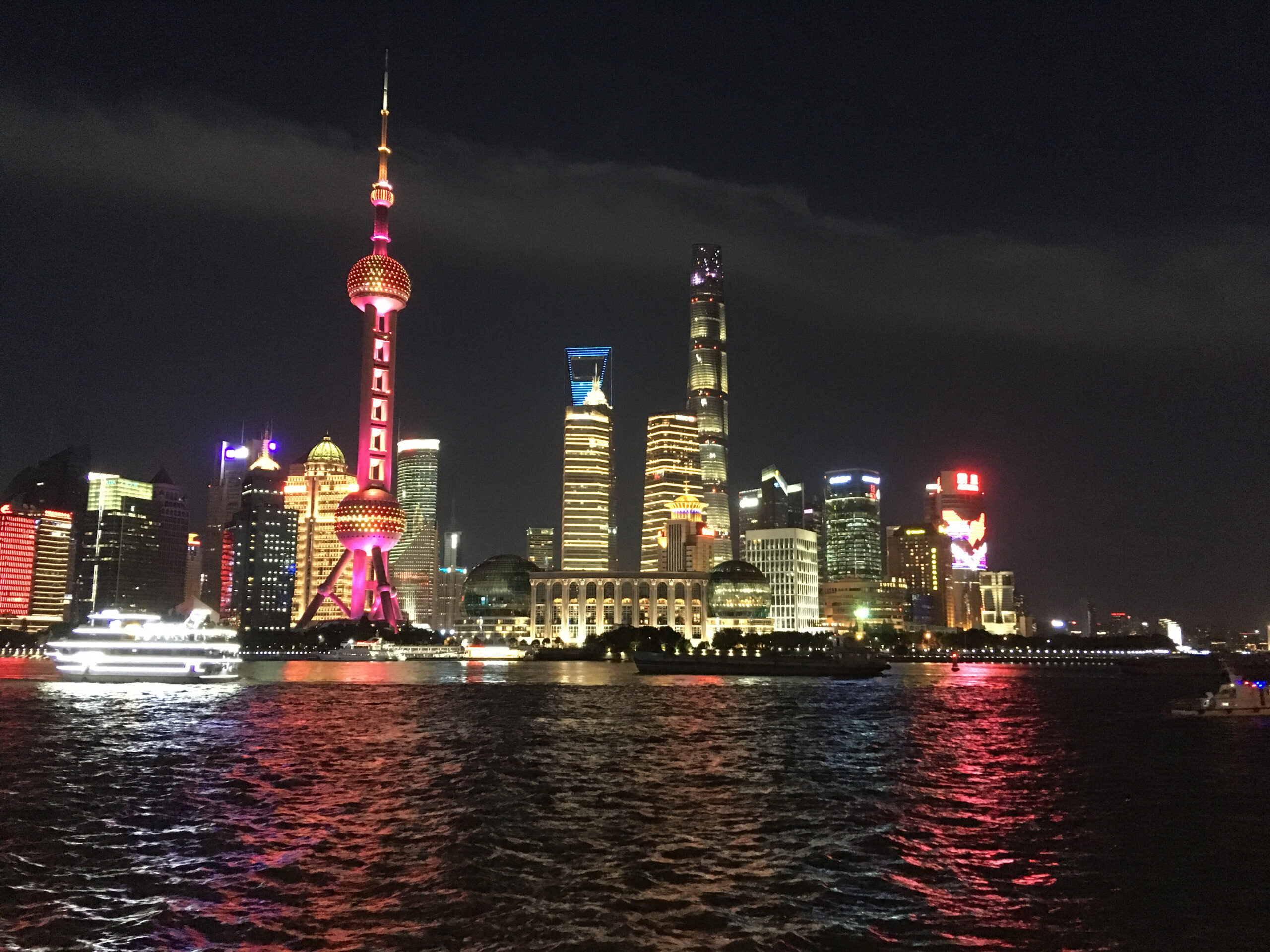 Shanghai Lujiazui skyline from the Bund riverside at night
