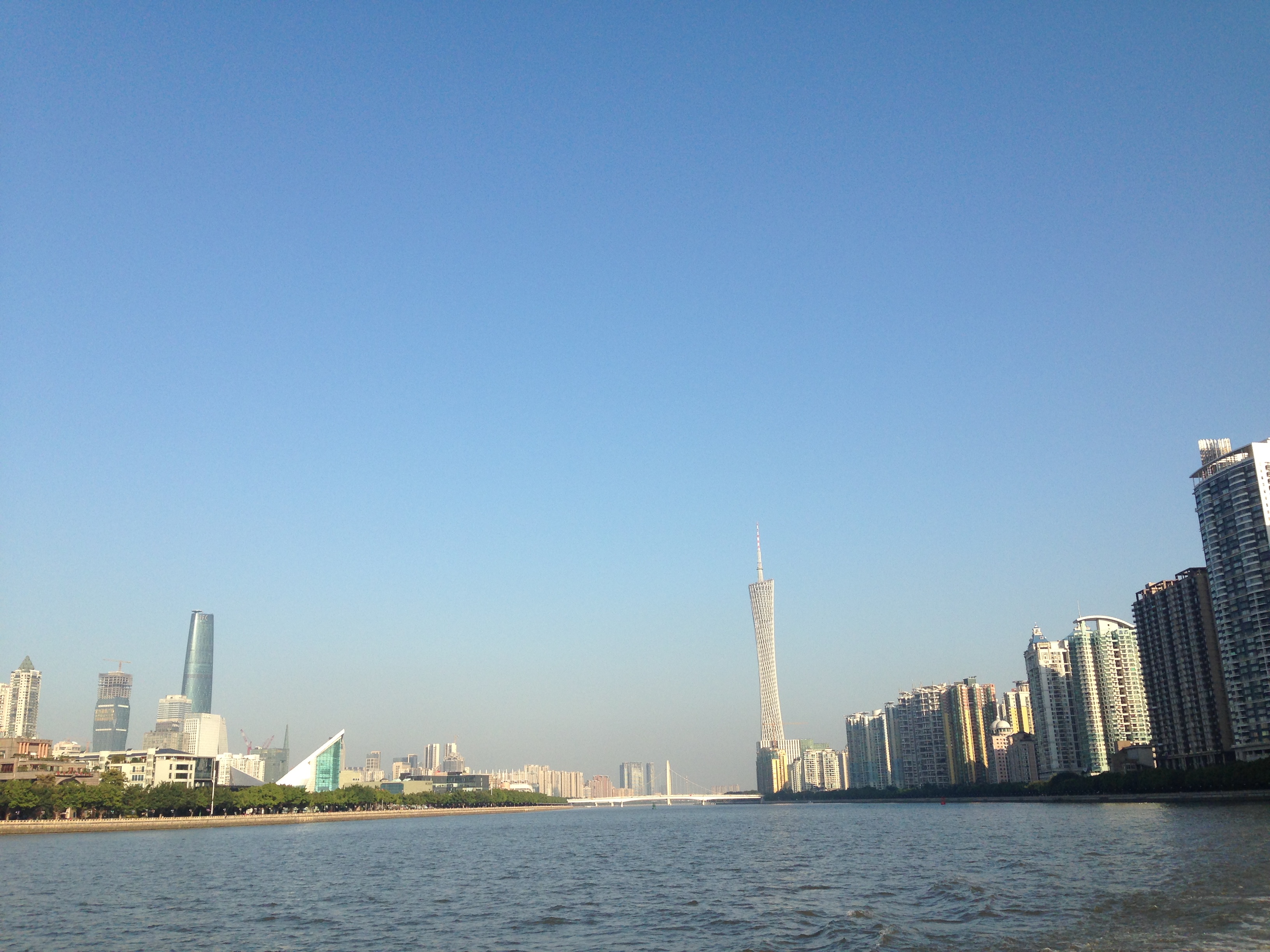 Guangzhou Pearl River waterfront with the Canton Tower rising across the water