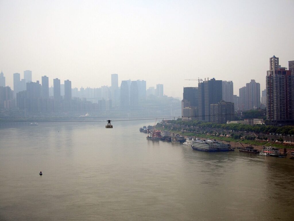 Chongqing Yangtze River Cableway crossing the river in Chongqing